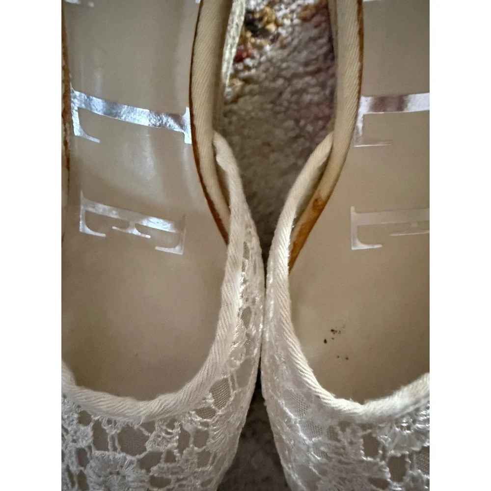 Elle Ivory Floral Lace Espadrille Wedge Heels Ribbon Ankle Tie Womens 9 Feminine